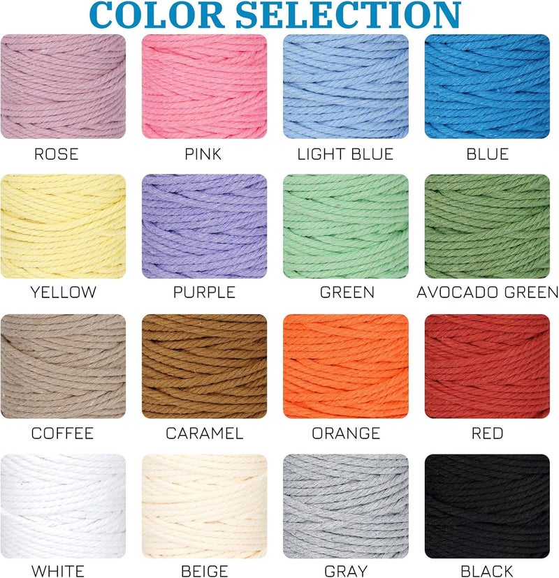PHUNTTEK Macrame Cord 3mm x 164 Yards, 3 Rolls Blue Colored Macrame Cotton Cord Rope Kit Macrame Yarns Bulk String 4 Strands Twisted for Wall Hanger Plant Hanging DIY Crafts Knitting Macrame Supplies - Image 3
